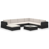8 Piece Garden Lounge Set with Cushions Poly Rattan Black - Front View