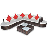 8 Piece Garden Lounge Set with Cushions Poly Rattan Brown - Front View