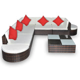 8 Piece Garden Lounge Set with Cushions Poly Rattan Brown - Side View