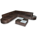 8 Piece Garden Lounge Set with Cushions Poly Rattan Brown - Top-Down View