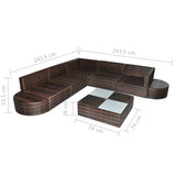8 Piece Garden Lounge Set with Cushions Poly Rattan Brown - 45-Degree Angle