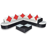 8 Piece Garden Lounge Set with Cushions Poly Rattan Black - Front View