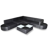 8 Piece Garden Lounge Set with Cushions Poly Rattan Black - Top-Down View