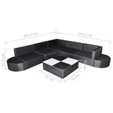 8 Piece Garden Lounge Set with Cushions Poly Rattan Black - 45-Degree Angle