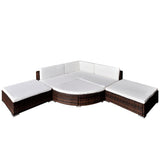6 Piece Garden Lounge Set with Cushions Poly Rattan Brown - Front View