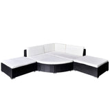 6 Piece Garden Lounge Set with Cushions Poly Rattan Black - Front View