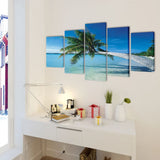 Canvas Wall Print Set Sand Beach with Palm Tree 200 x 100 cm - Front View