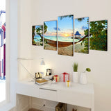 Canvas Wall Print Set Sand Beach with Hammock 100 x 50 cm - Front View