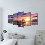 Canvas Wall Print Set Beach with Pavilion 200 x 100 cm - Front View