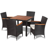 5 Piece Outdoor Dining Set with Cushions Poly Rattan Black - Front View