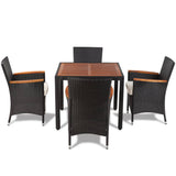 5 Piece Outdoor Dining Set with Cushions Poly Rattan Black - 45-Degree Angle