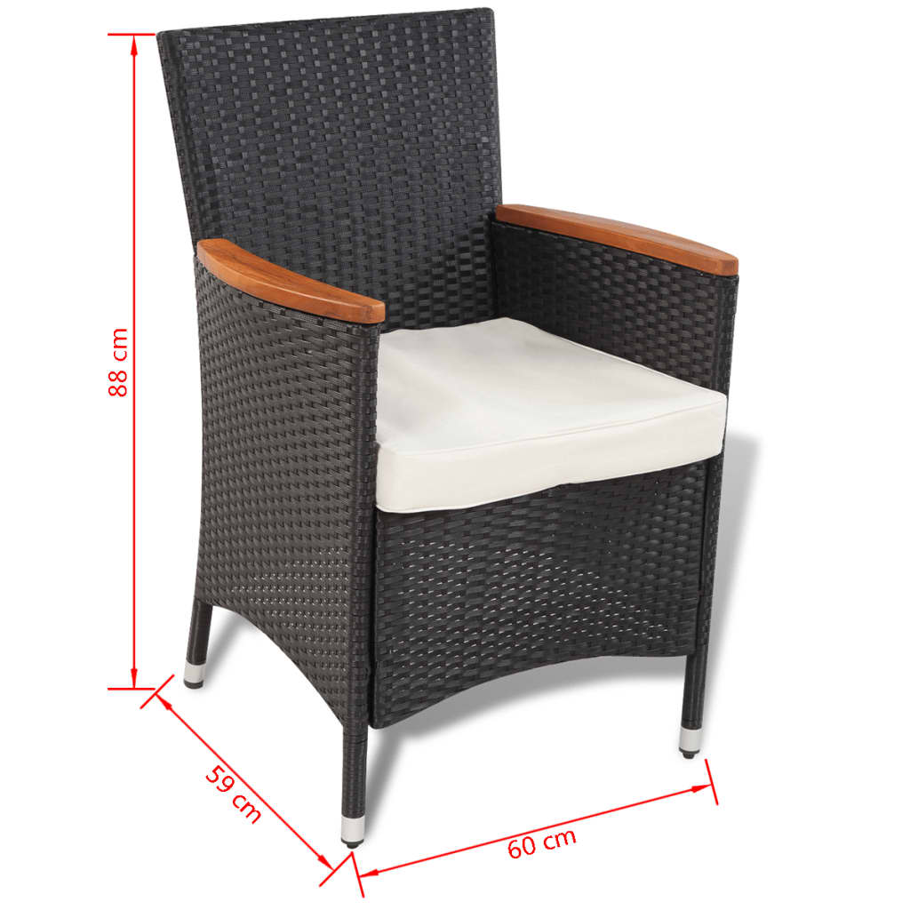 5 Piece Outdoor Dining Set with Cushions Poly Rattan Black