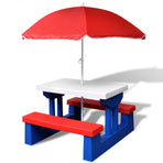 Kids'Picnic Table with Benches and Parasol Multicolour