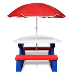 Kids'Picnic Table with Benches and Parasol Multicolour