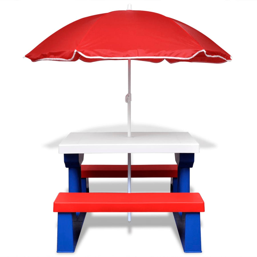 Kids'Picnic Table with Benches and Parasol Multicolour