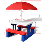 Kids'Picnic Table with Benches and Parasol Multicolour