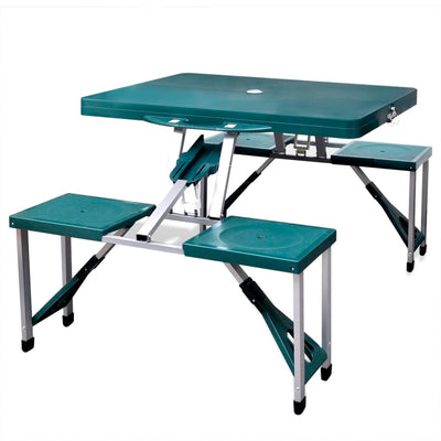 Foldable Camping Table Set with 4 Stools Light Green