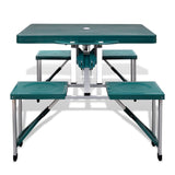 Foldable Camping Table Set with 4 Stools Aluminium Extra Light Green - Front View