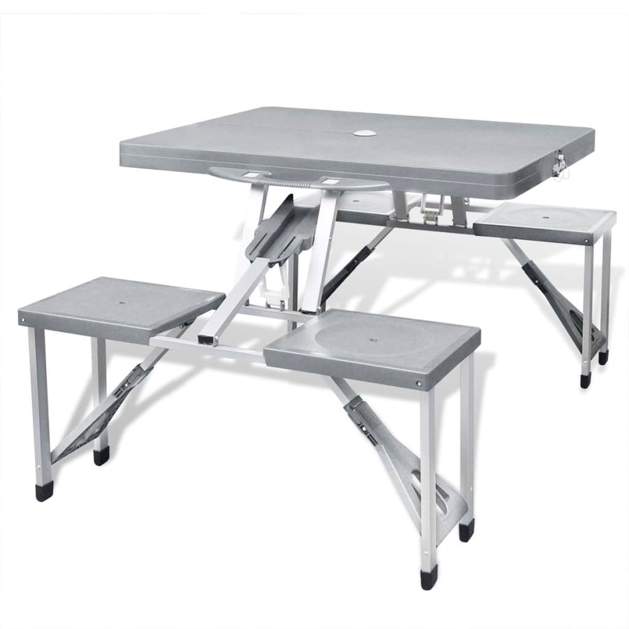 Foldable Camping Table Set with 4 Stools Light Grey