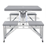 Foldable Camping Table Set with 4 Stools Aluminium Extra Light Grey - Front View