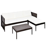 3 Piece Garden Lounge Set with Cushions Poly Rattan Brown - Front View