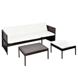 3 Piece Garden Lounge Set with Cushions Poly Rattan Brown - Side View