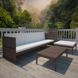 3 Piece Garden Lounge Set with Cushions Poly Rattan Brown - Rear View
