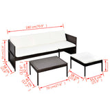 3 Piece Garden Lounge Set with Cushions Poly Rattan Brown - Close-Up Angle