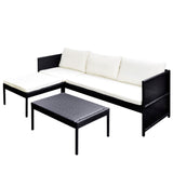 3 Piece Garden Lounge Set with Cushions Poly Rattan Black - Front View
