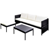 3 Piece Garden Lounge Set with Cushions Poly Rattan Black - Side View