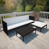 3 Piece Garden Lounge Set with Cushions Poly Rattan Black - Rear View
