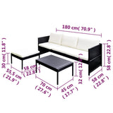 3 Piece Garden Lounge Set with Cushions Poly Rattan Black