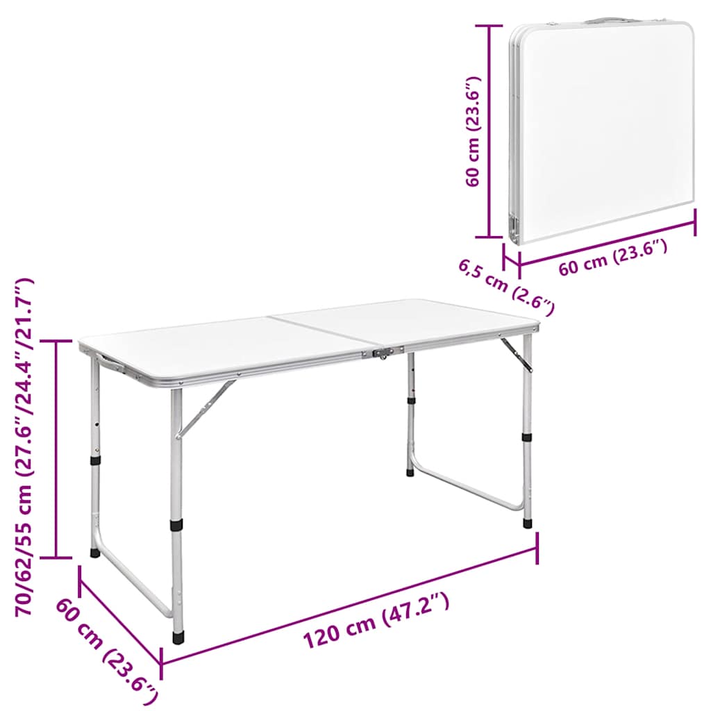 Foldable Camping Table Height Adjustable Aluminium 120 x 60 cm