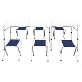 Foldable Camping Table Set with 6 Stools Height Adjustable 180 x 60 cm