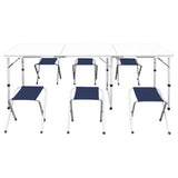 Foldable Camping Table Set with 6 Stools Height Adjustable 180 x 60 cm - Front View