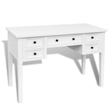 White Writing Desk with 5 Drawers - Front View