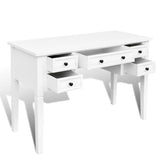 White Writing Desk with 5 Drawers - Top-Down View