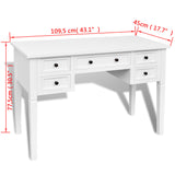 White Writing Desk with 5 Drawers - Rear View