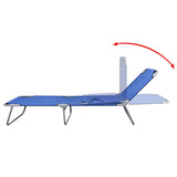 Folding Sun Lounger Powder-coated Steel Blue - Side View