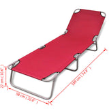 Folding Sun Lounger Powder-coated Steel Red - Rear View