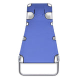 Folding Sun Lounger with Head Cushion Powder-coated Steel Blue - Front View