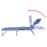 Folding Sun Lounger with Head Cushion Powder-coated Steel Blue - Side View