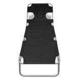 Folding Sun Lounger with Head Cushion Powder-coated Steel Black - Front View