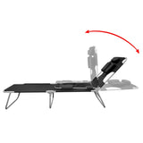 Folding Sun Lounger with Head Cushion Powder-coated Steel Black - Side View