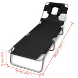 Folding Sun Lounger with Head Cushion Powder-coated Steel Black - Close-Up Angle