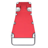 Folding Sun Lounger with Head Cushion Powder-coated Steel Red - Front View