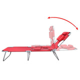 Folding Sun Lounger with Head Cushion Powder-coated Steel Red - Side View