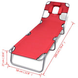 Folding Sun Lounger with Head Cushion Powder-coated Steel Red - Close-Up Angle