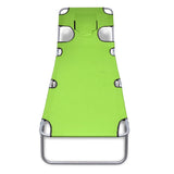 Folding Sun Lounger with Head Cushion Powder-coated Steel Green - Front View