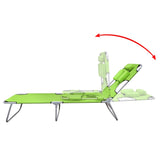 Folding Sun Lounger with Head Cushion Powder-coated Steel Green - Side View